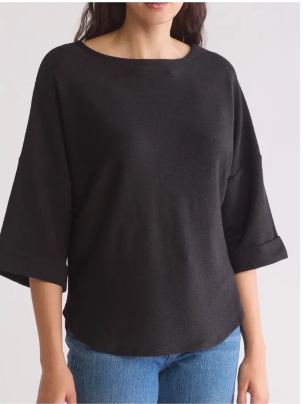 Max Studio Cuffed Sleeve Knit Sweater in Black, Sz XS NWT Minimalist